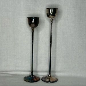 Elegant Silverplate Taper Candle Holders William Adams Italy 10.25” & 11.75”